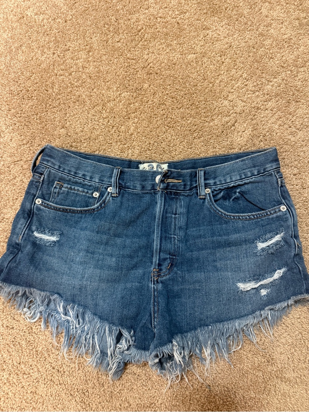 Free People Raw-Hem Distressed Denim Shorts - Blue